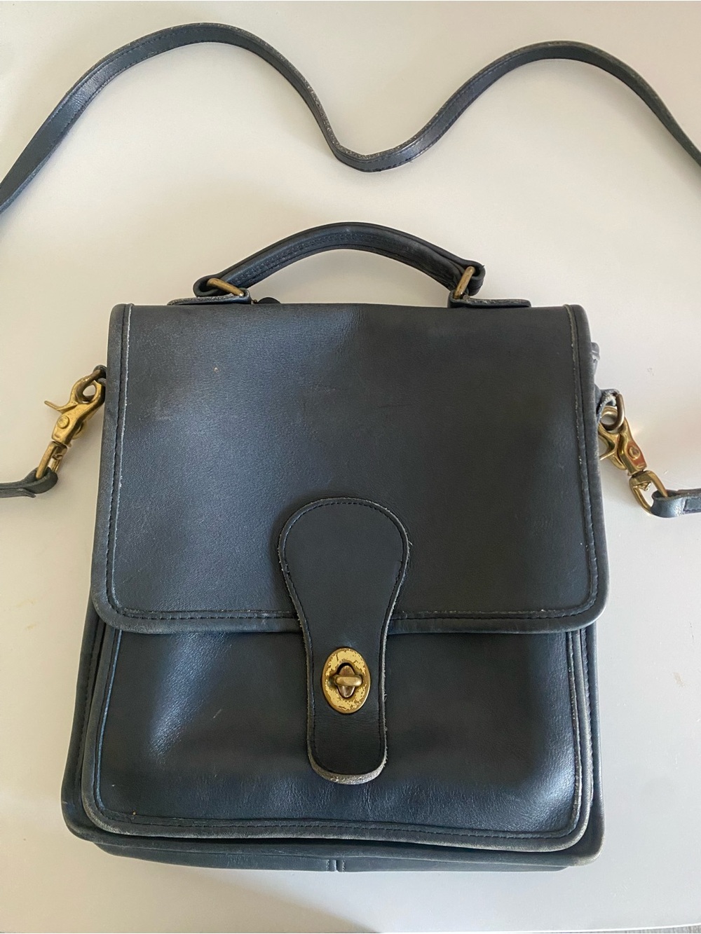 Vintage Coach 5130 Station Bag Blue Leather Crossbody Bag With Removable Strap